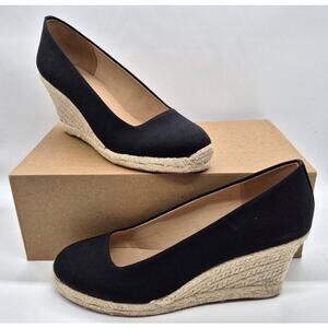 Bandolino Nuri Espadrille Wedge Pumps Black Fabric 7M New